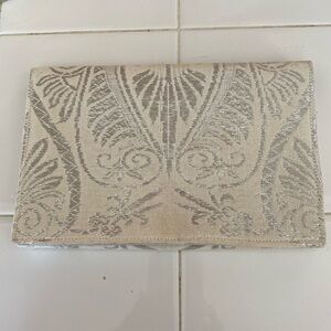 Vintage Silver Metallic Jacquard Clutch
